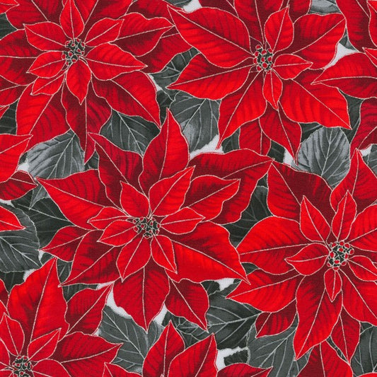 Red Christmas Poinsettia Yardage by Robert Kaufmann