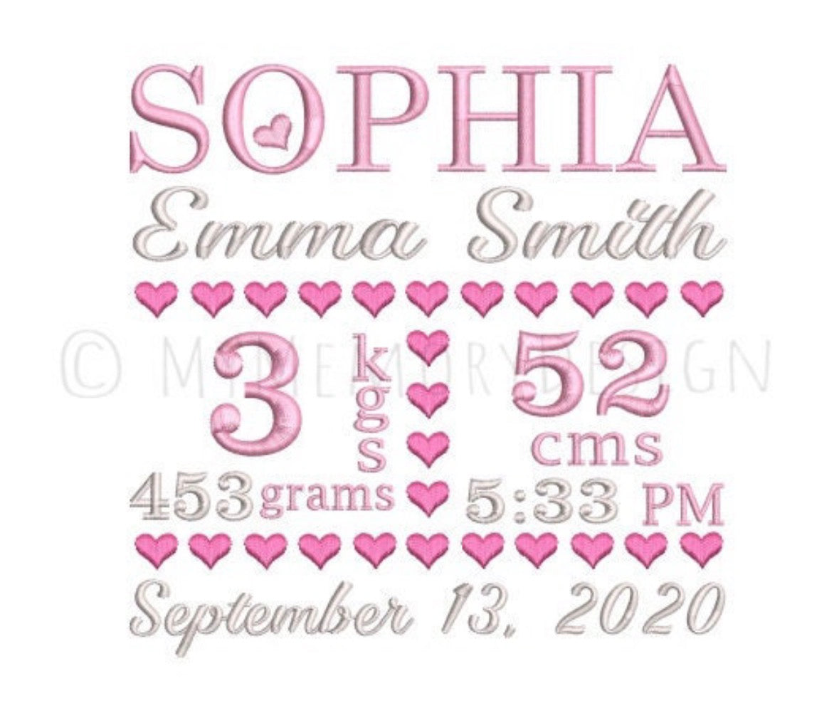 Baby Girl Quilt, Personalized, Baby Birth Statistics, Metric, Baby Blanket, Pink Quilt, New Baby Gift, Embroidered Name, Custom Baby Quilt