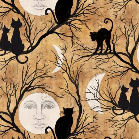 Halloween Cat fabric yardage - Cat Silhouette by Springs Creative