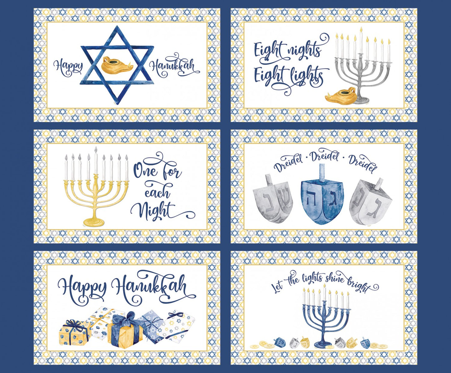 Hanukkah Placemats Fabric Panel, Menorahs, Dreidals, Hanukkah Nights, Riley Blake