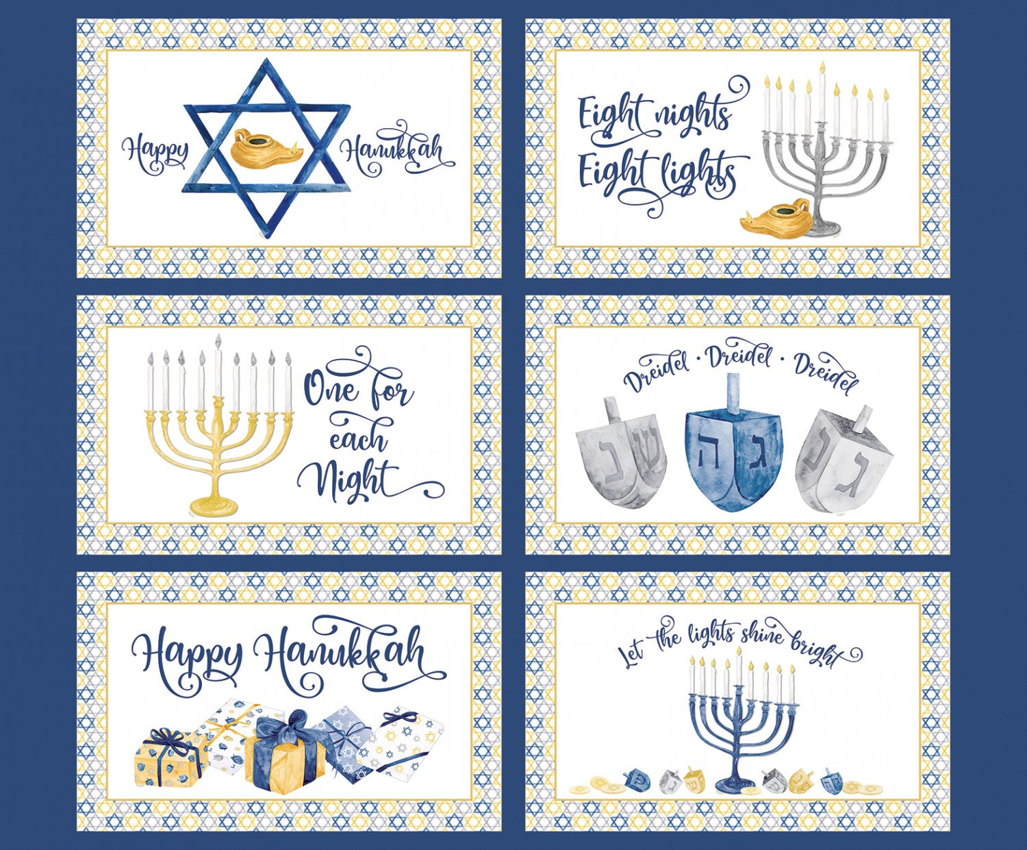 Hanukkah Placemats Fabric Panel, Menorahs, Dreidals, Hanukkah Nights, Riley Blake