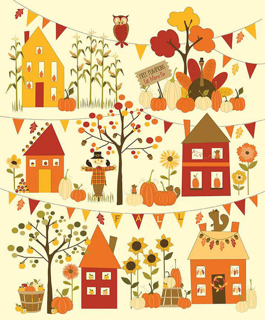 Fall Autumn Fabric Panel - Fall's in Town Panel by Riley Blake