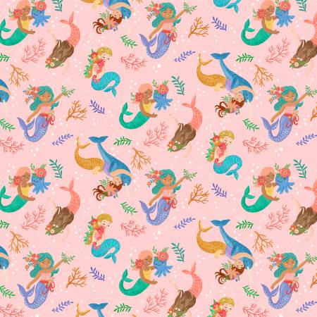 Pink Mermaids Yardage - Sea Friends by Olive Gibbs Collection