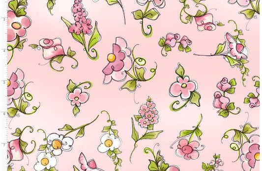 Pink Floral Yardage on Pink Background by Loralie Designs
