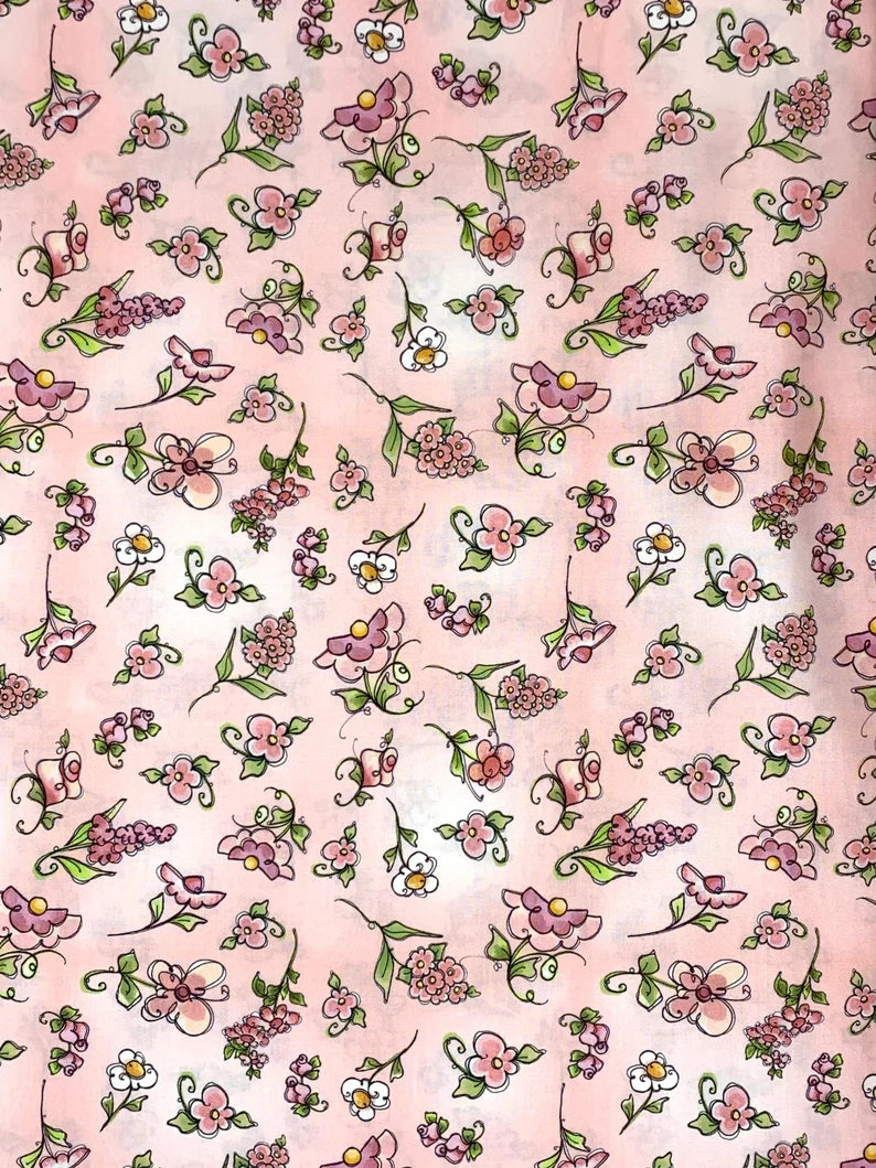 Pink Floral Yardage on Pink Background by Loralie Designs