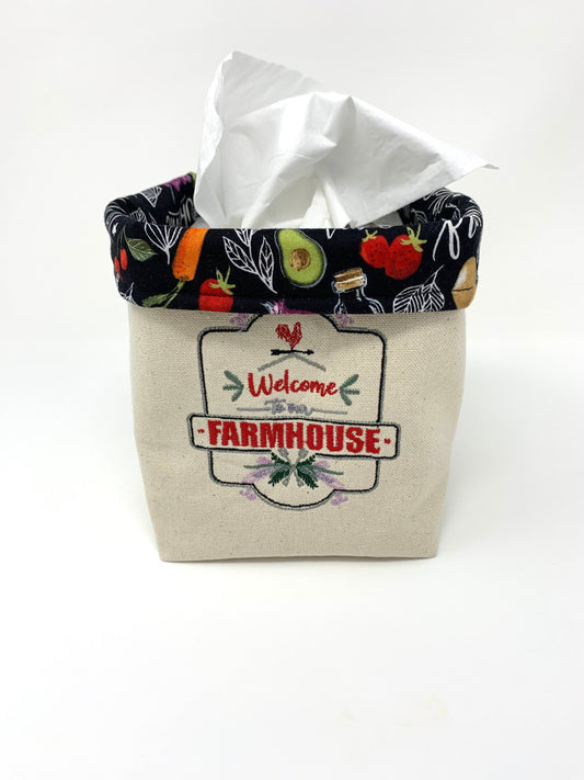 Fabric Bag, Basket, Reusable, Veggies, Welcome To Our Farmhouse, Black, Red, Beige, Handmade
