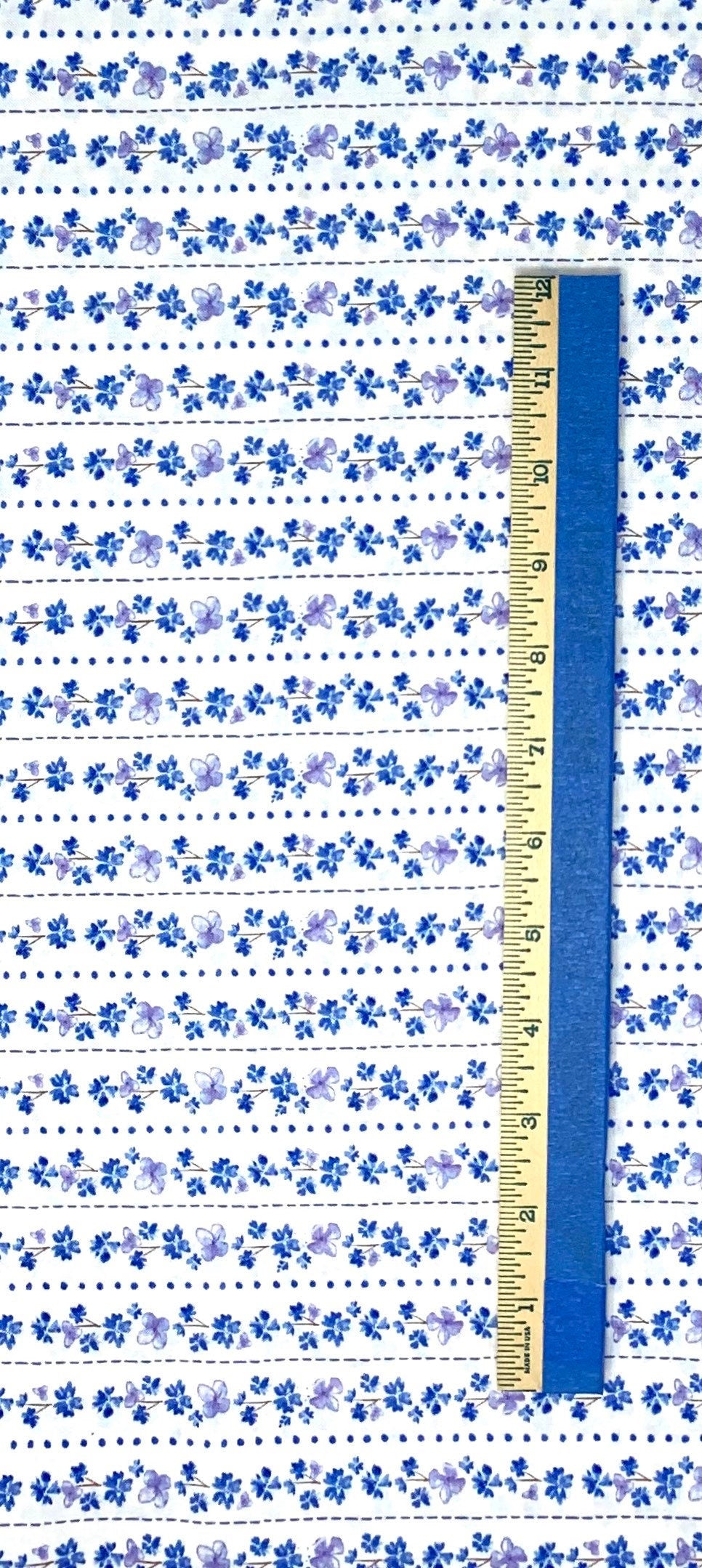 Hydrangea Stripe Cotton Fabric: Purple Blue Floral Print
