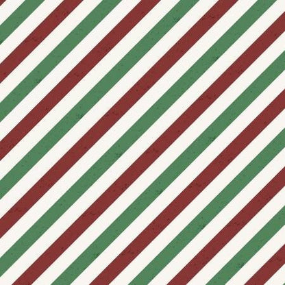 Christmas Fabric, Multi Christmas Diagonal Stripe, Red Green, Postcard Christmas, Clothworks, Cotton Yardage, Y3515-55