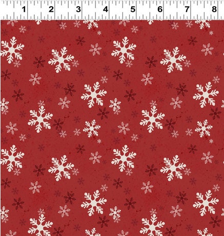Christmas Fabric, Red Snowflakes, Postcard Christmas, Red, White, Black, Clothworks, Cotton Yardage, Y3515-82