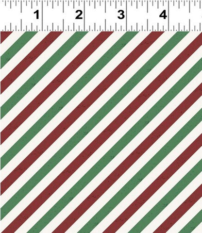 Christmas Fabric, Multi Christmas Diagonal Stripe, Red Green, Postcard Christmas, Clothworks, Cotton Yardage, Y3515-55