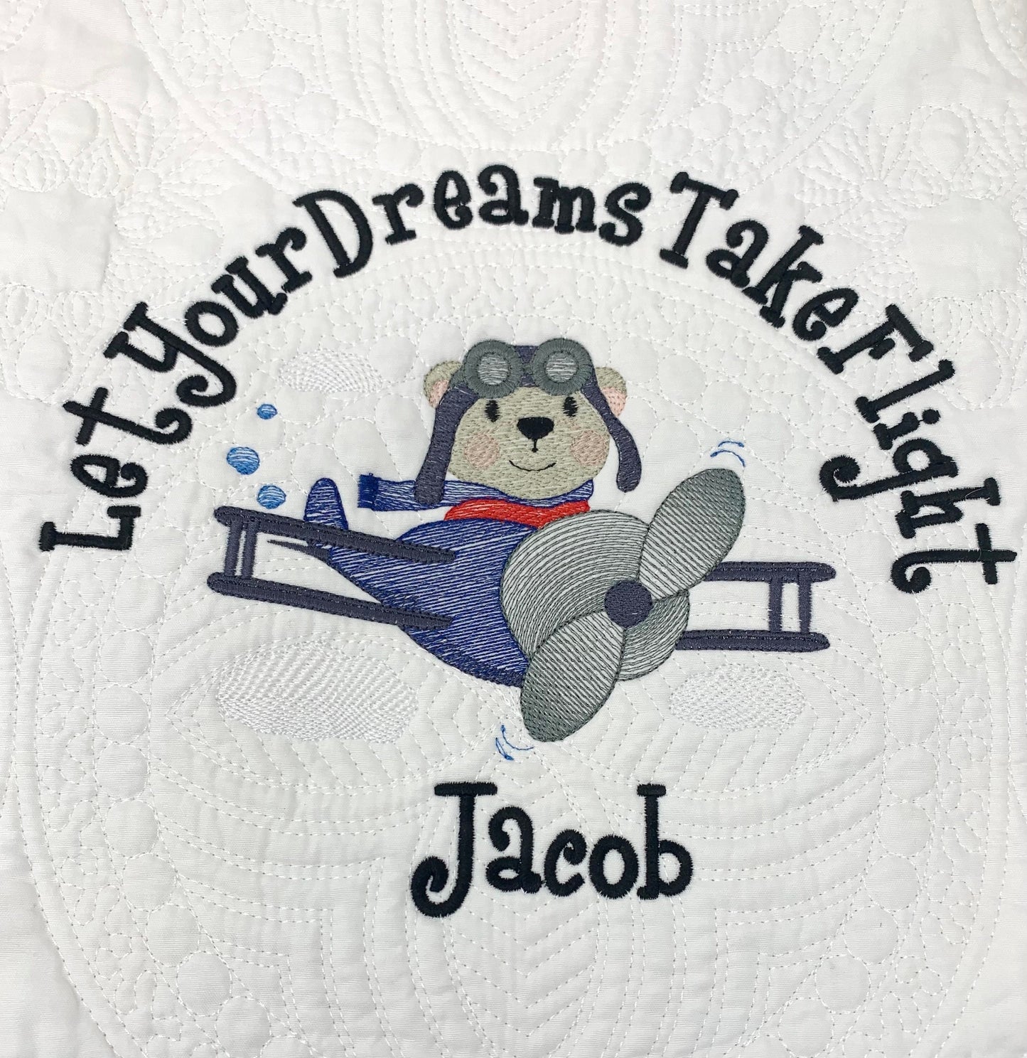 Blue Baby Boy Quilt, Personalized, Bear, Baby Blanket, Airplane, Aviator, Light Blue Quilt, Embroidered Name, Custom Baby Quilt