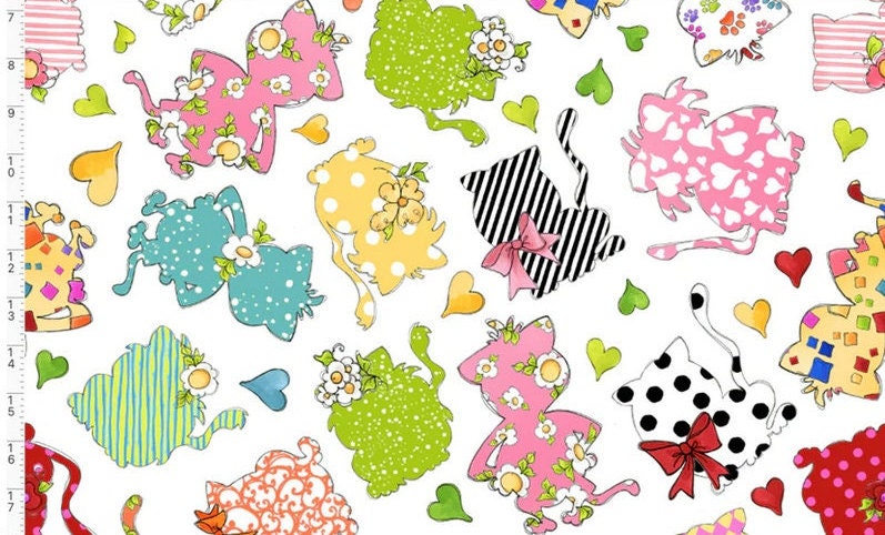 Cat Yardage, Appplicats, Loralie Designs, White Cats, Yardage, 692468