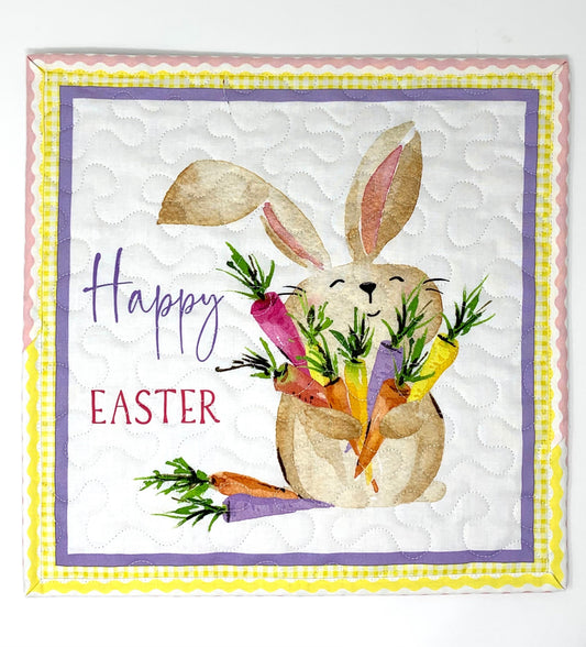 Easter Bunny Spring Placemat, Mug Rug, Snack Mat, Mini Quilt, Carrots, Yellow, Lavender, Purple