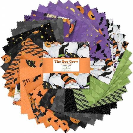 Halloween Gnome Fabric Squares, Purple, Orange, Black, Charm Pack, The Boo Crew, Wilmington Prints, 5 inches, 42 squares