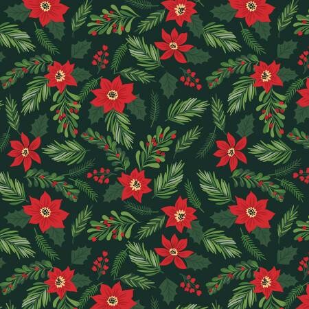 Christmas Floral Yardage, Green, Red, The Magic of Chirtmas, Riley Blake, Fabric Yardage
