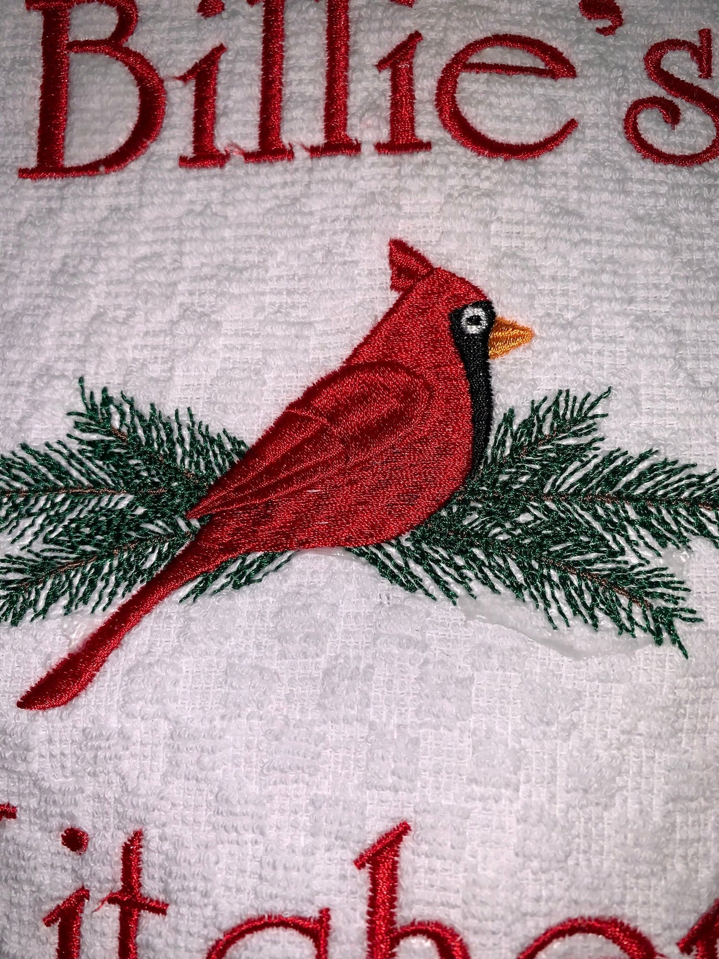Personalized Christmas Towel, Red Cardinal Kitchen Towel Gift, Christmas Gift, Red Bird Towel, Personalized Gift, Embroidered Towel