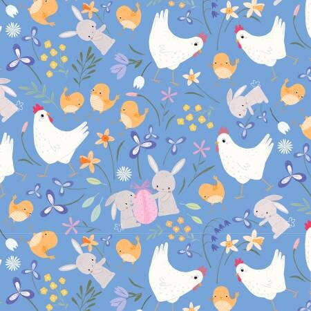 Spring Easter precut, Blue, Yellow, Sweet Spring, P & B Textiles, 10 inch squares, Bunnies, Chickens, 42 Pieces Total, Layer Cake, Stacker