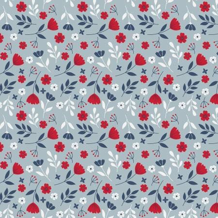 American Beauty Fabric Squares, Red, White, Blue, Leaves, 5 inch Stacker, Charm Pack, Riley Blake, 5 inches, 42 squares, 5-14440-42