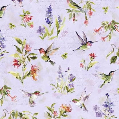 Floral Fabric Squares, Hummingbird Floral, Charm Pack, Lavender, Green, Pink, Wilmington Prints, 5 inch squares, 42 squares