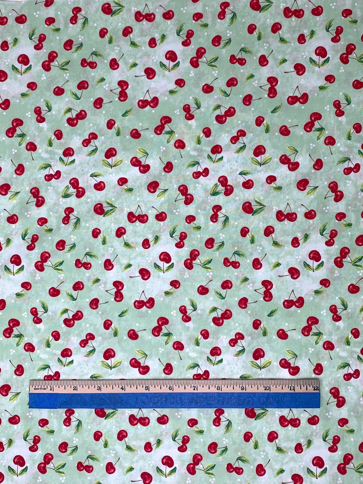 Red Cherries Yardage, Green, Squeeze the Day, Wilmington Prints