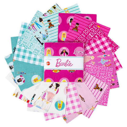 Barbie Fabric Squares, 5 inch Stacker, Charm Pack, Pink, Barbie World, Riley Blake
