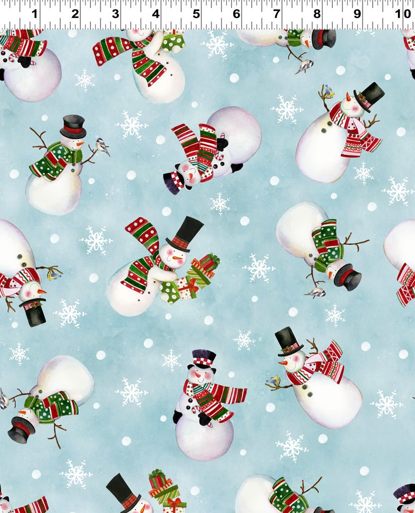 Christmas Fabric Squares Bundle, Charm Pack, Fabric Stacker, Snowman Christmas, Red, Green, Blue, Clothworks, 5 inch squares