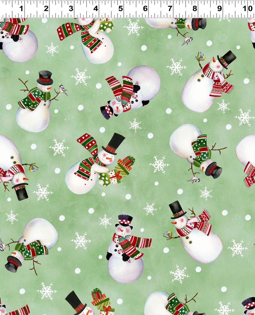 Christmas Fabric Squares Bundle, Charm Pack, Fabric Stacker, Snowman Christmas, Red, Green, Blue, Clothworks, 5 inch squares