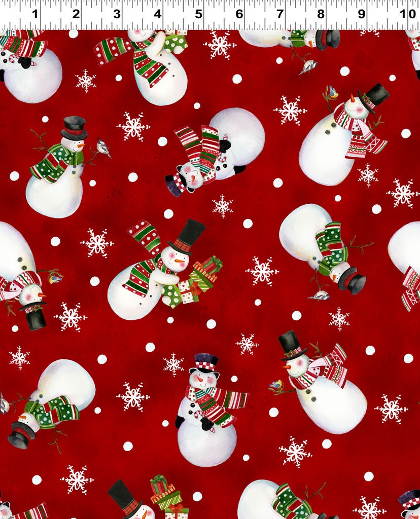 Christmas Fabric Squares Bundle, Charm Pack, Fabric Stacker, Snowman Christmas, Red, Green, Blue, Clothworks, 5 inch squares