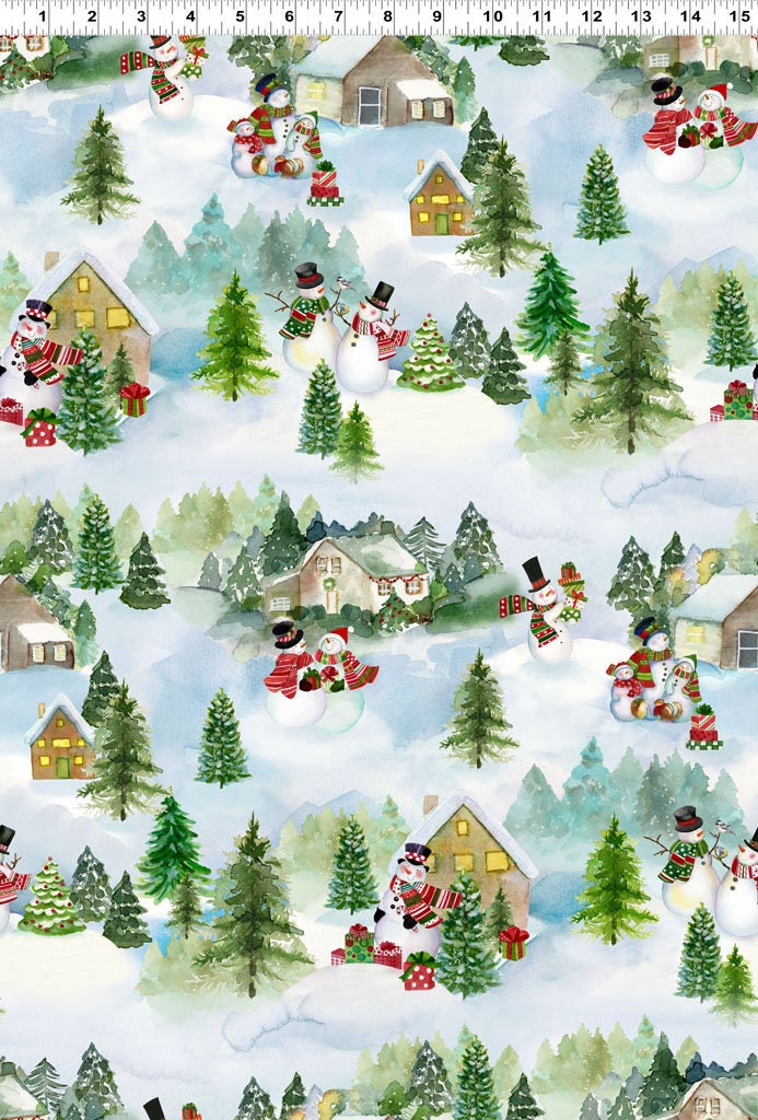 Christmas Fabric Squares Bundle, Charm Pack, Fabric Stacker, Snowman Christmas, Red, Green, Blue, Clothworks, 5 inch squares