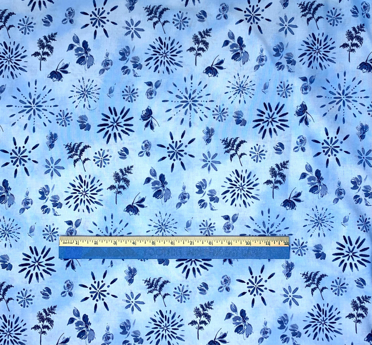 Blue Floral Fabric Yardage, Dreaming in Blue, Light Blue Large All Over, Wilmington Prints