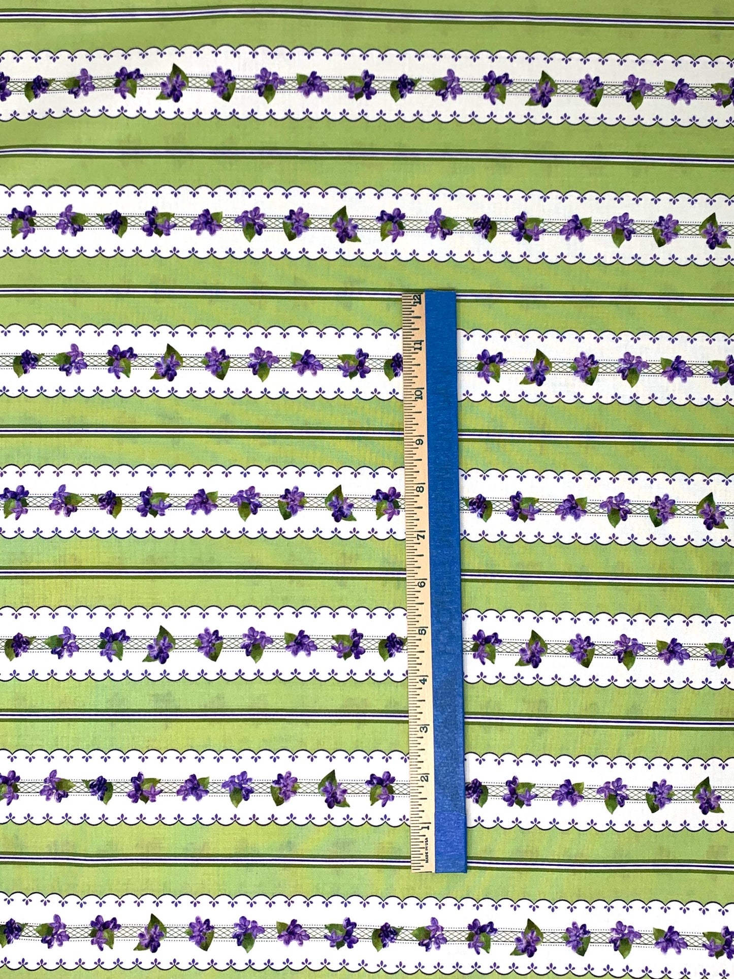 Border Stripe Green White Purple Floral Yardage, Elizabeth, Robert Kaufman, Cotton Fabric Yardage