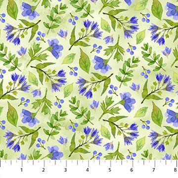 Floral yardage, Pressed Flowers, Purple Green Floral, Northcott