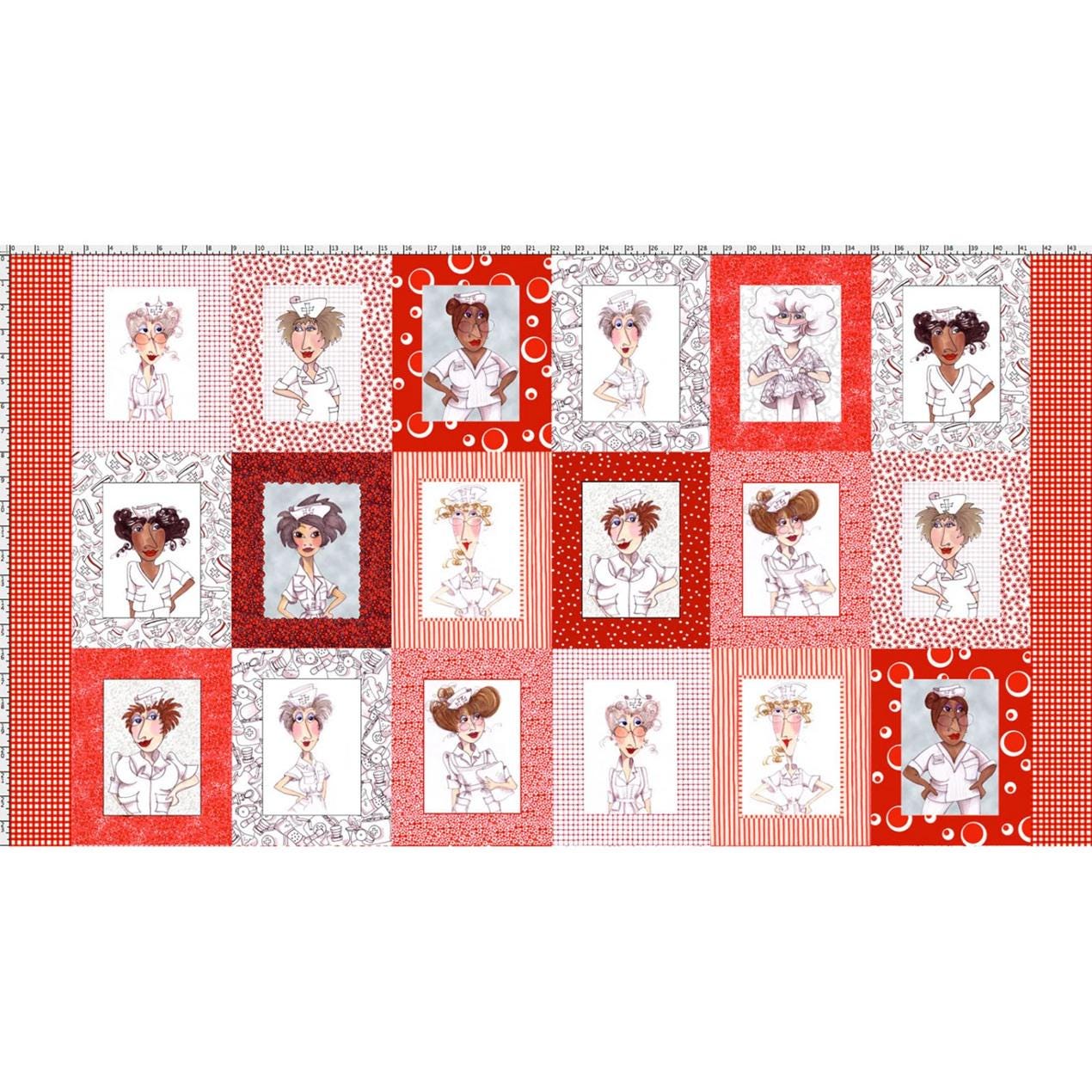 Nifty Nurses Fabric Panel, Medical Personnel Panel, Loralie Designs