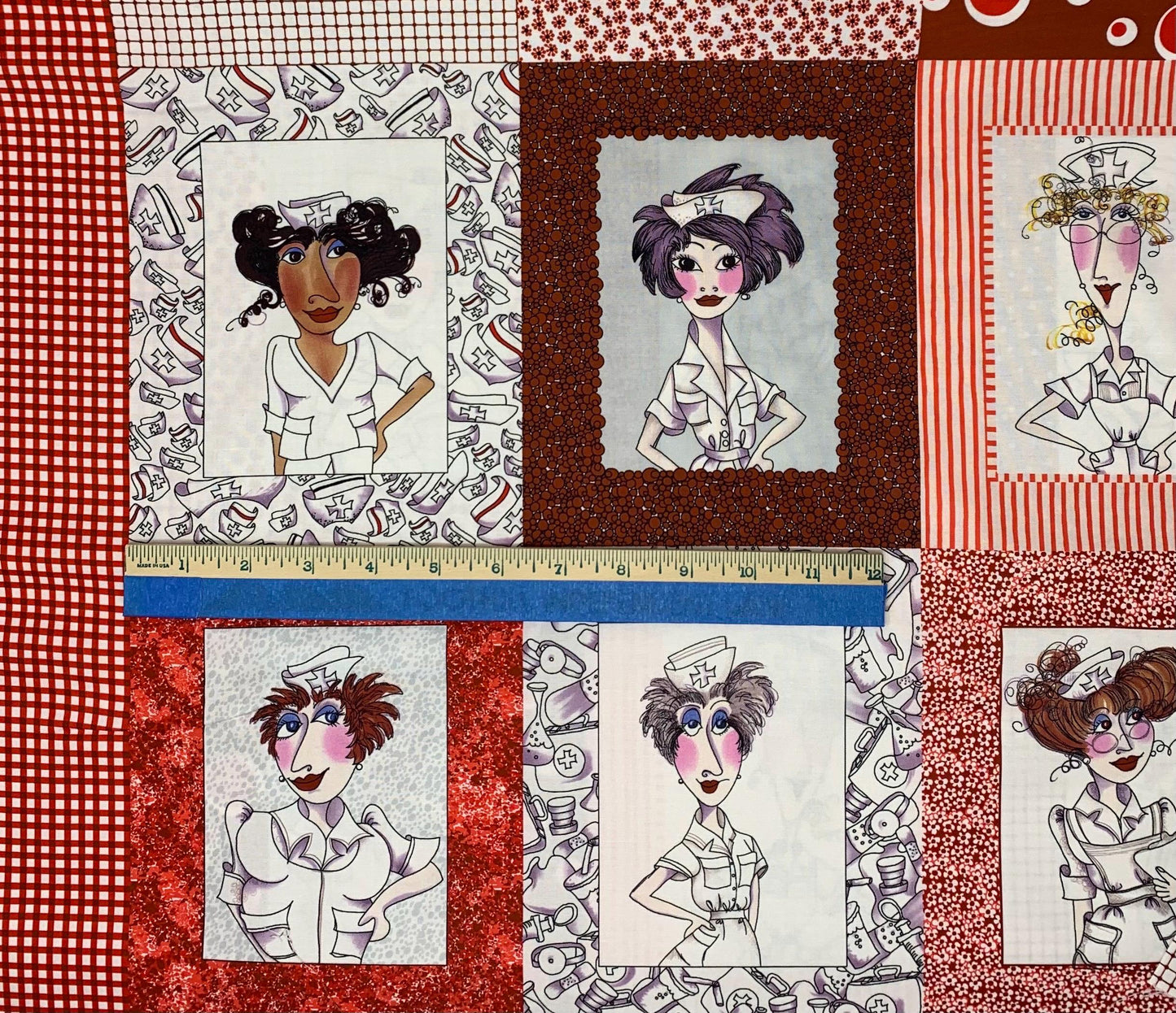 Nifty Nurses Fabric Panel, Medical Personnel Panel, Loralie Designs