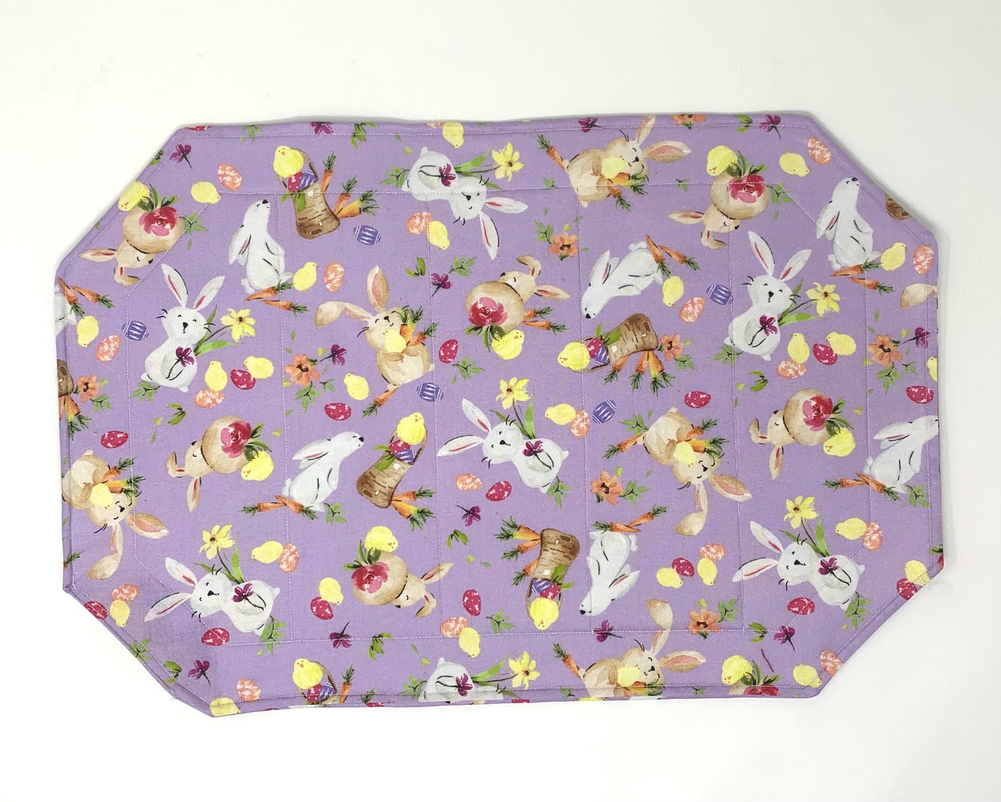 Easter Bunny Placemat Sets, Qulted Place Mats, Octagon Shape, Lavender, Purple, Bunnies, Easter eggs