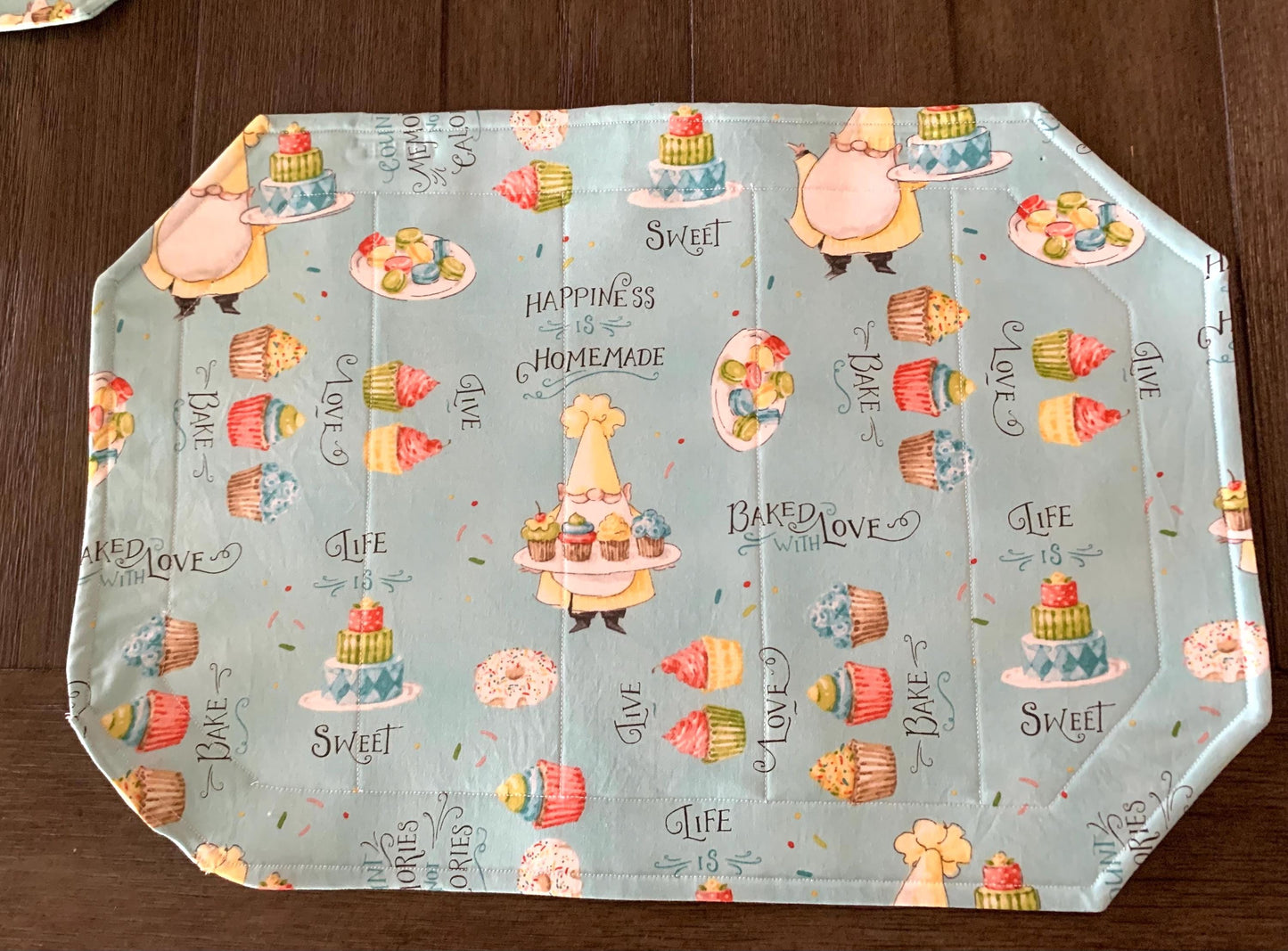 Gnomes Placemat Sets, Qulted Place Mats, Octagon Shape, Baking Gnomes, Blue