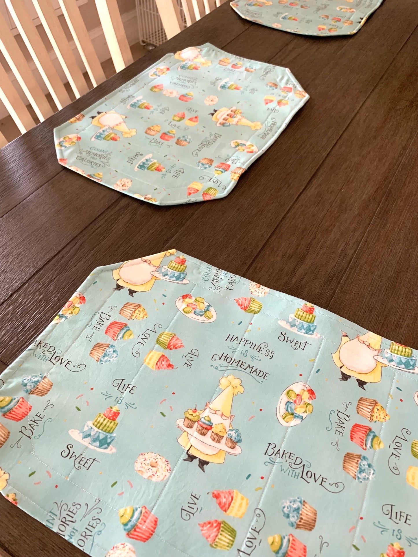 Gnomes Placemat Sets, Qulted Place Mats, Octagon Shape, Baking Gnomes, Blue