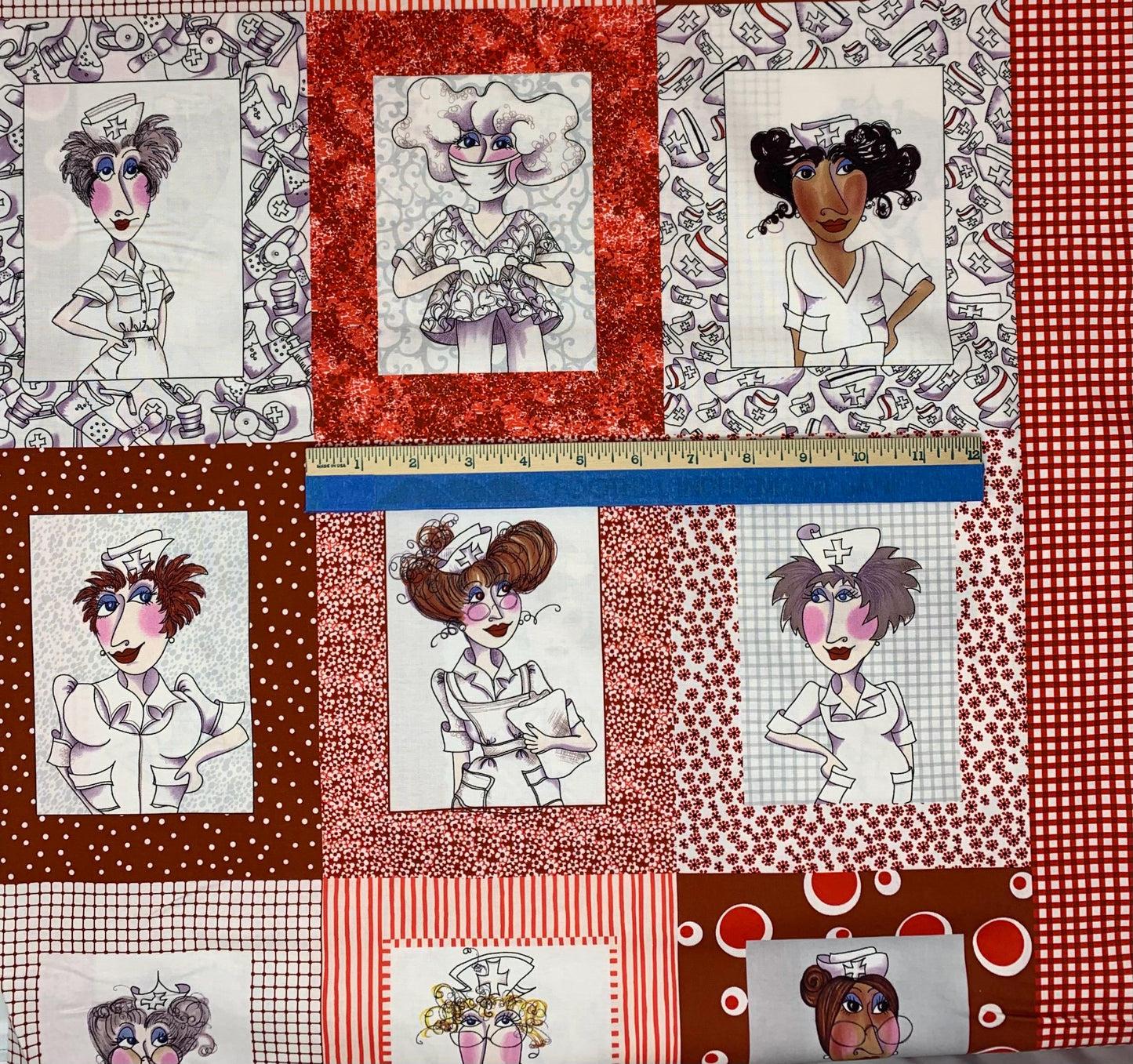 Nifty Nurses Fabric Panel, Medical Personnel Panel, Loralie Designs