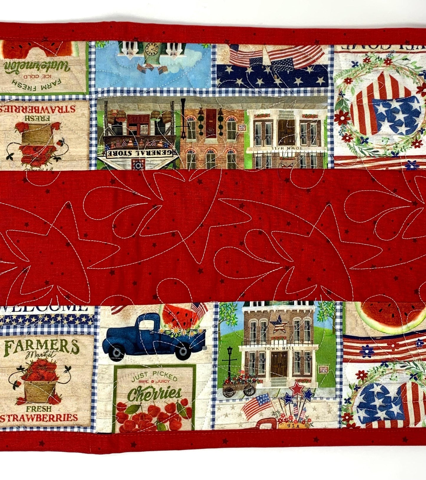 Patriotic Table Runner, Fourth of July, Independence Day, Memorial Day, Red, White, Blue, Table Runner Quilt, Stars, Handmade Quilt