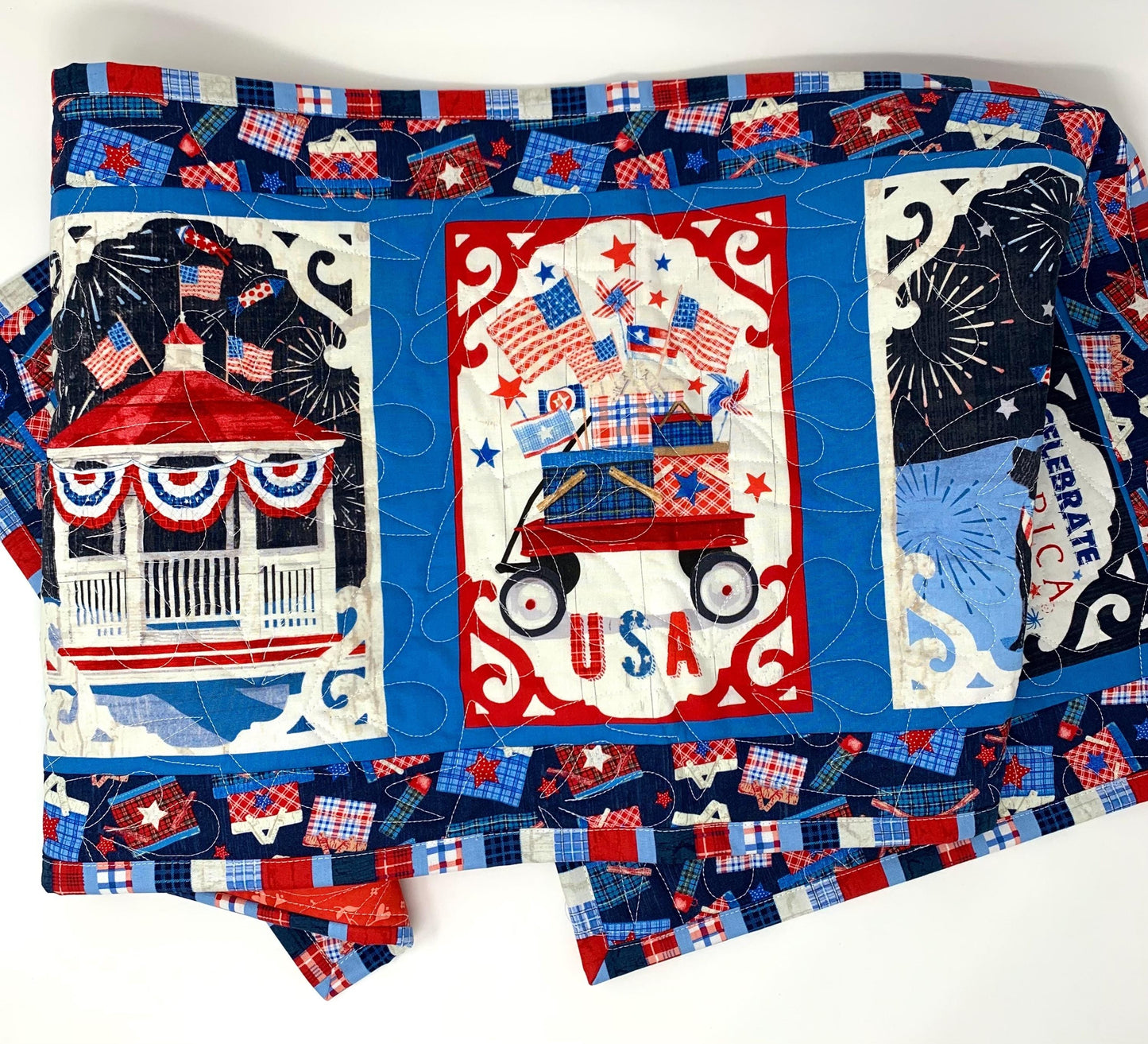 Patriotic Table Runner, Fourth of July, Independence Day, Red, White, Blue, Table Runner Quilt, Stars, Handmade Quilt
