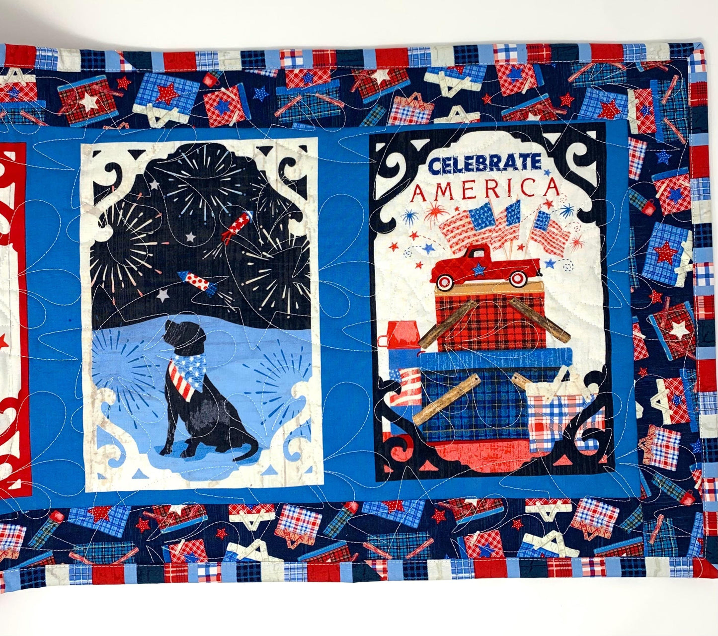Patriotic Table Runner, Fourth of July, Independence Day, Red, White, Blue, Table Runner Quilt, Stars, Handmade Quilt
