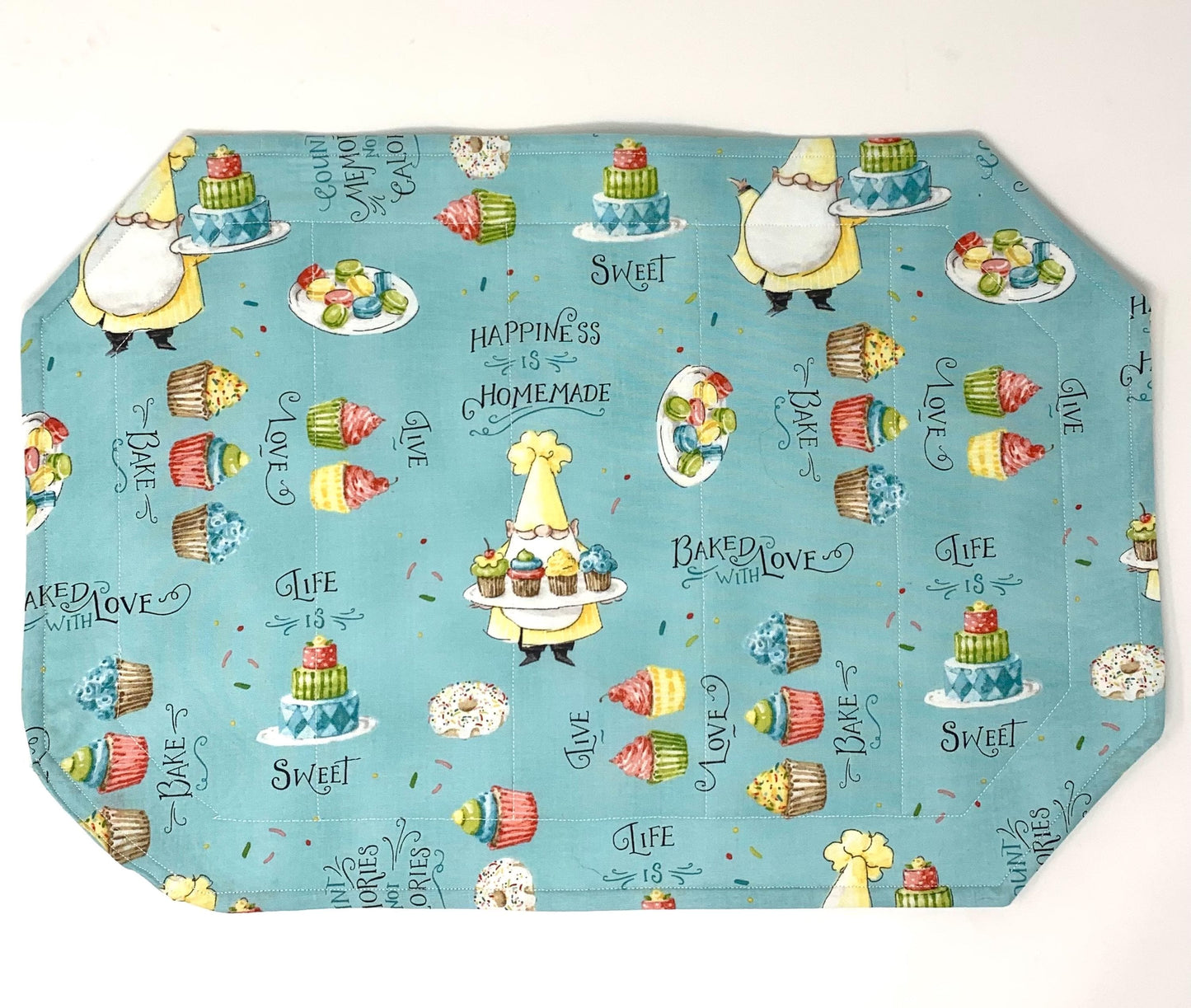 Gnomes Placemat Sets, Qulted Place Mats, Octagon Shape, Baking Gnomes, Blue