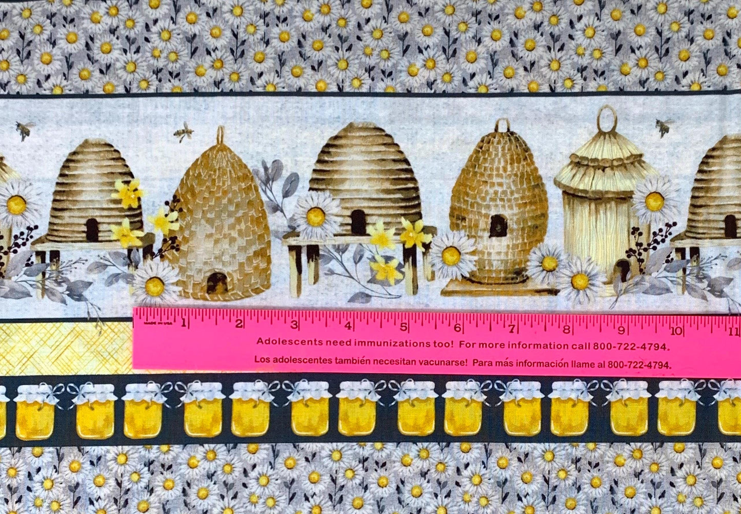 Yellow Bee Hive Yardage, Sweet Bees Repeating Stripe Yardage, Henry Glass Fabrics