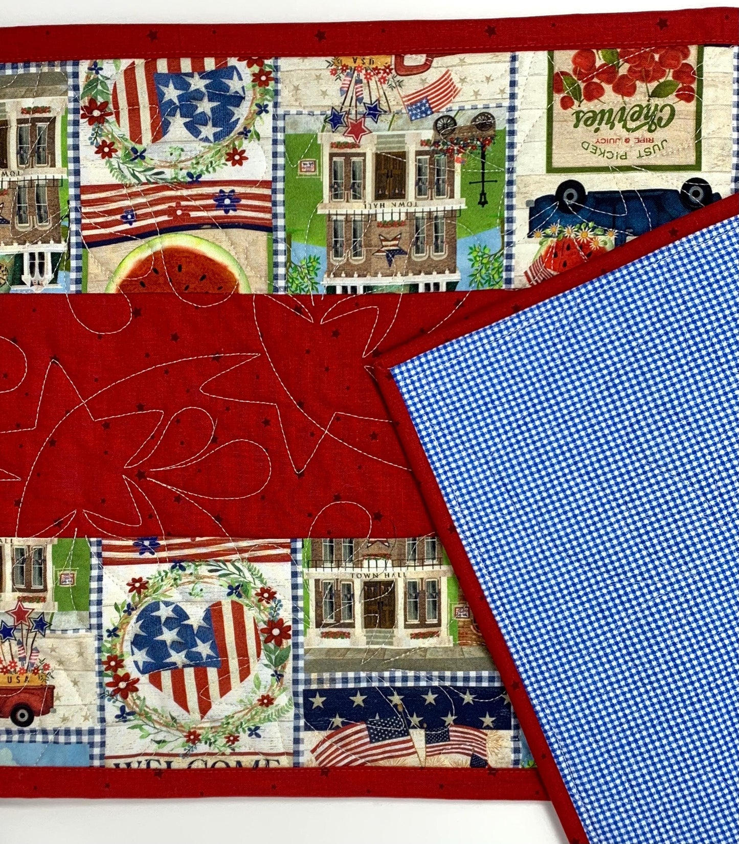 Patriotic Table Runner, Fourth of July, Independence Day, Memorial Day, Red, White, Blue, Table Runner Quilt, Stars, Handmade Quilt