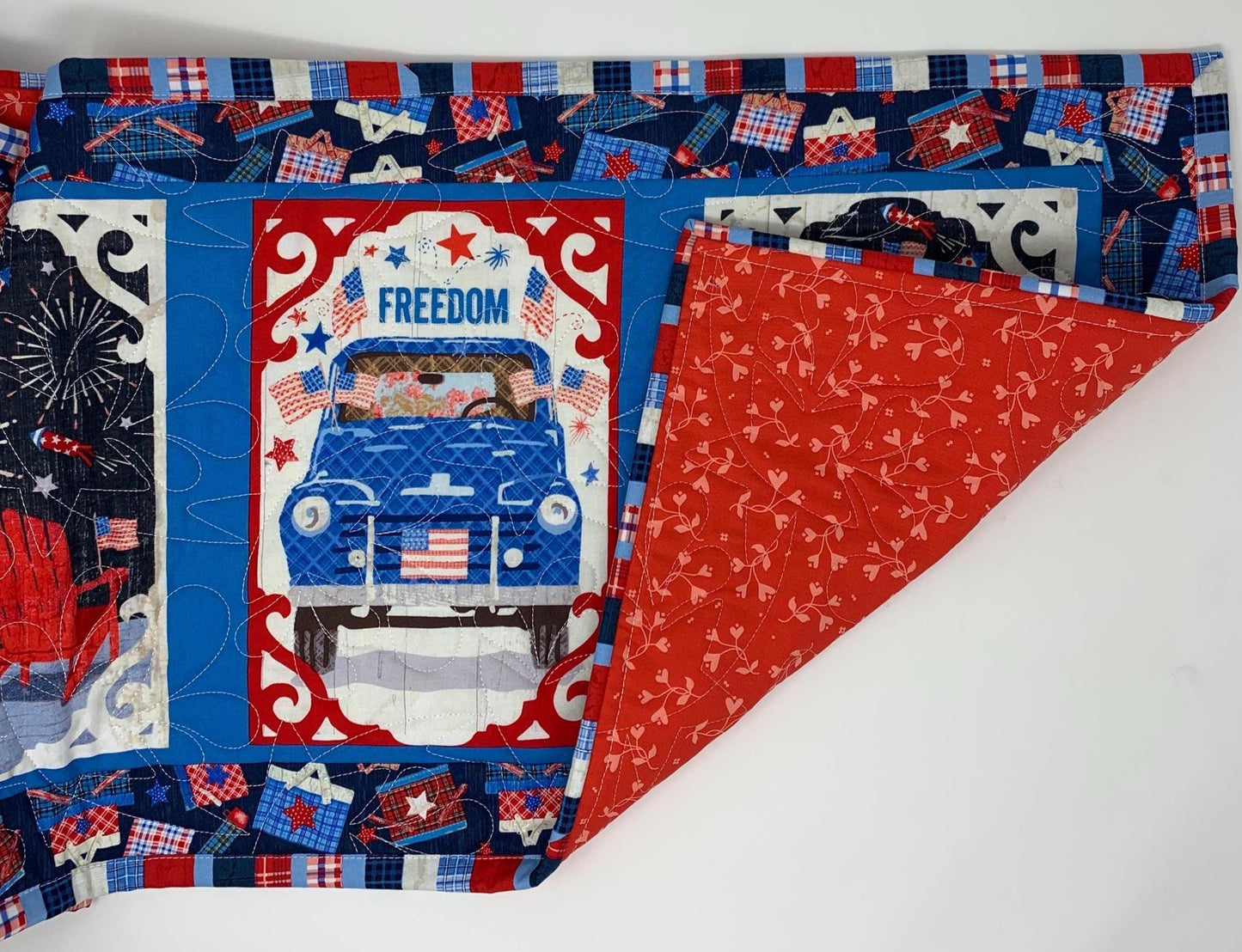 Patriotic Table Runner, Fourth of July, Independence Day, Red, White, Blue, Table Runner Quilt, Stars, Handmade Quilt