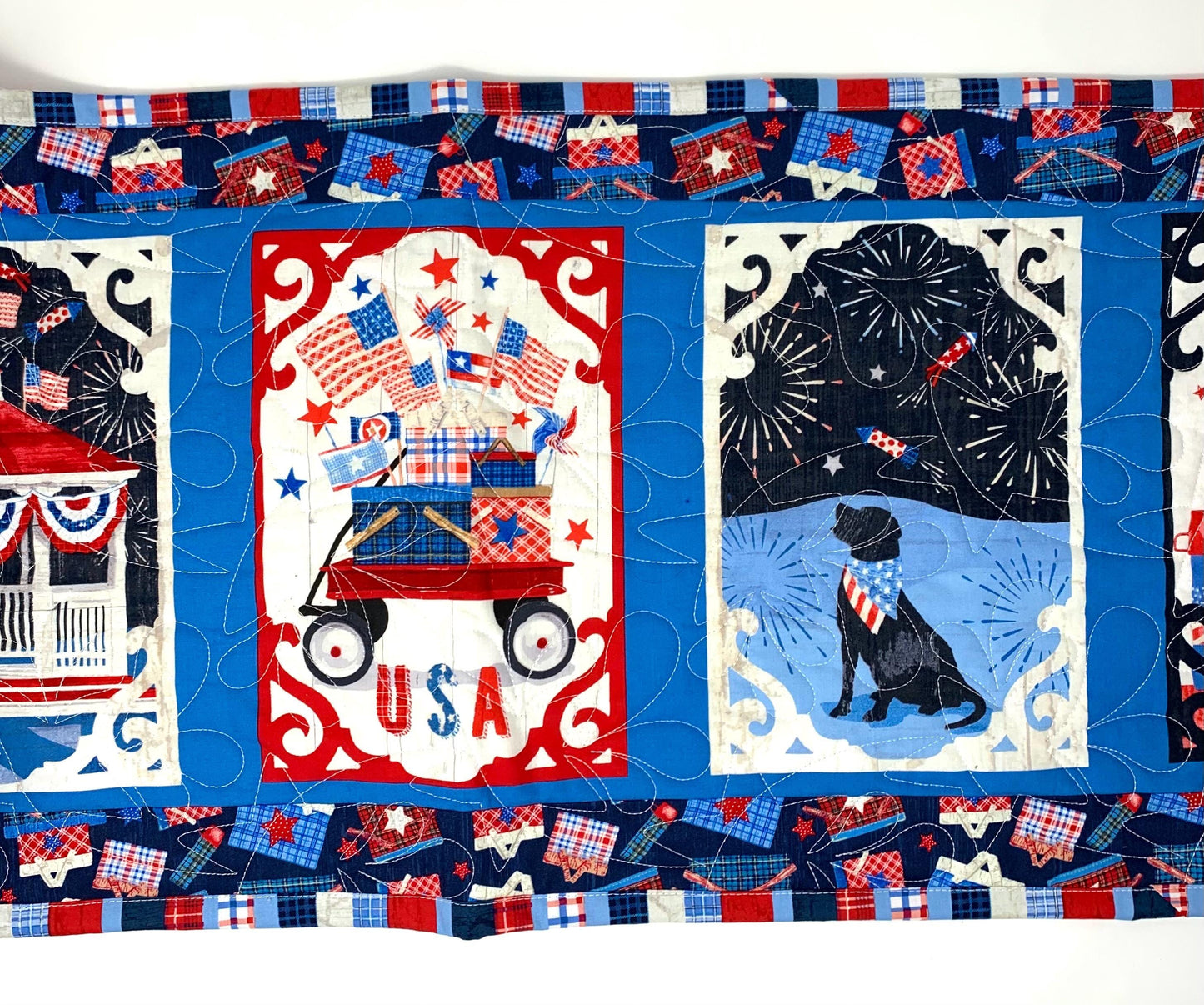 Patriotic Table Runner, Fourth of July, Independence Day, Red, White, Blue, Table Runner Quilt, Stars, Handmade Quilt