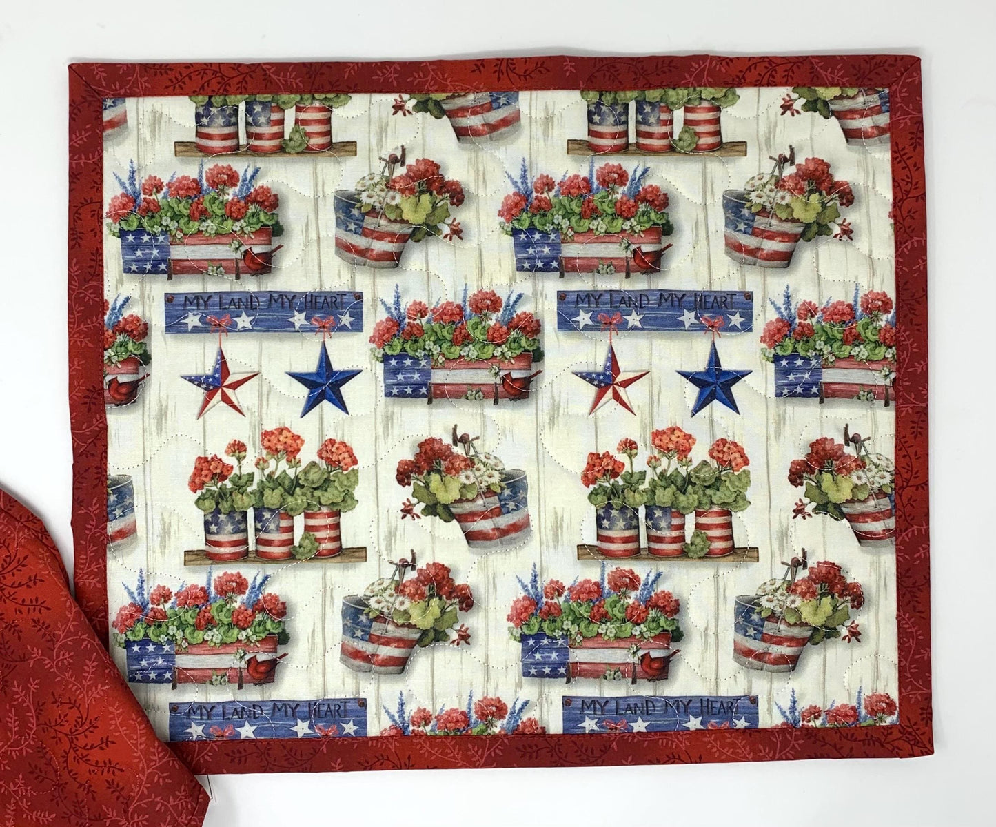 Patriotic Placemats, Geraniums, Red, White, Blue, Set of 2, Handmade