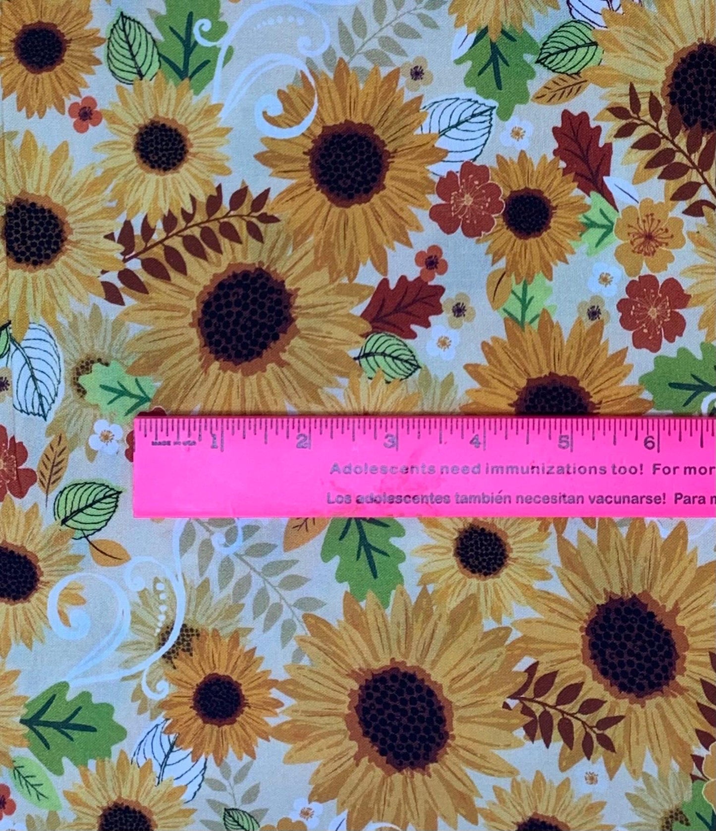 Sunflower Fall Fabric Yardage, Gather Together, Harvest Sunshine on Cream, Fall Autumn yardage, Yellow, Green, Benartex