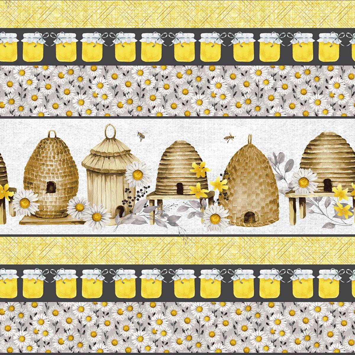 Yellow Bee Hive Yardage, Sweet Bees Repeating Stripe Yardage, Henry Glass Fabrics