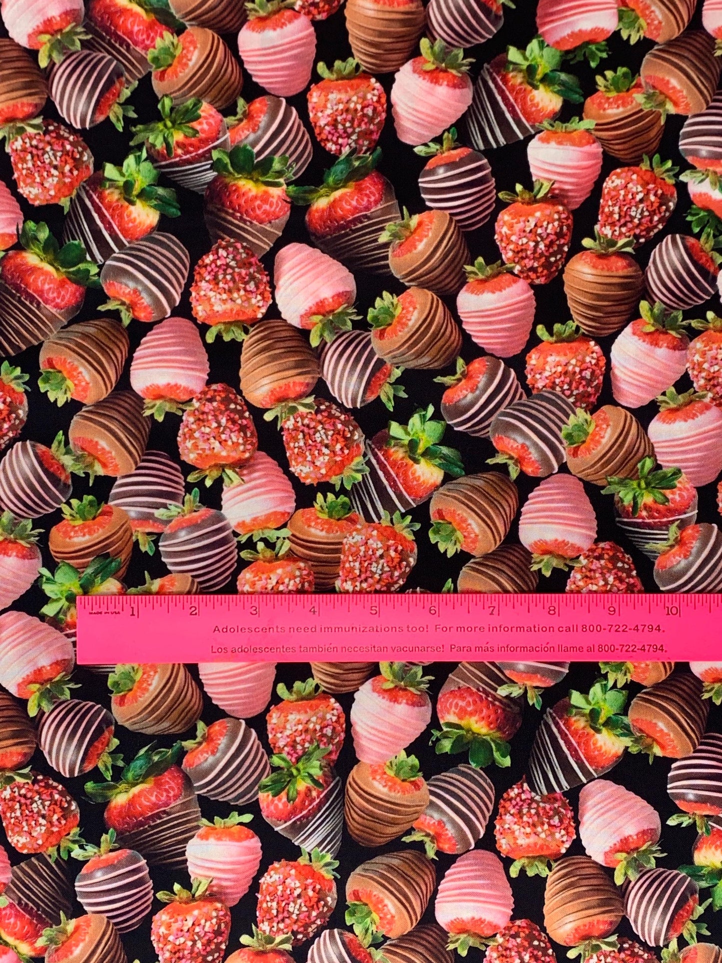 Black Chocolate Dipped Strawberry Yardage, Strawberries, Benartex